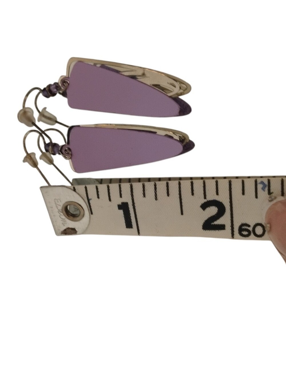 Adajio Earrings- Light Violet Trowel with Shiny Silver Reeds & Grasses Overlay - Picture 4 of 4